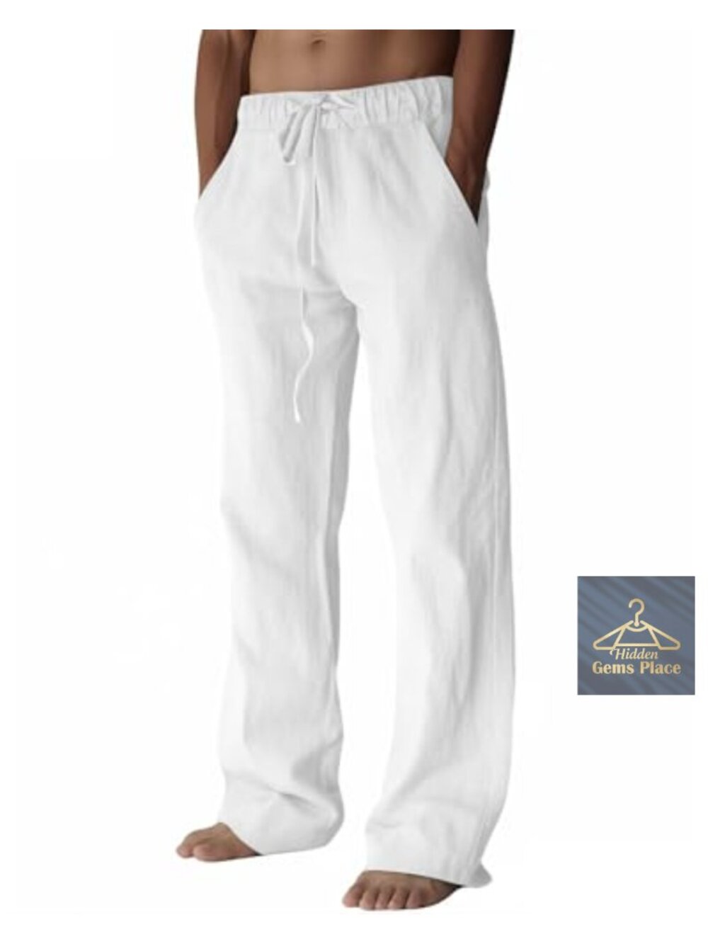 Men's Cotton Linen Drawstring Beach Pajama Pants with Pockets